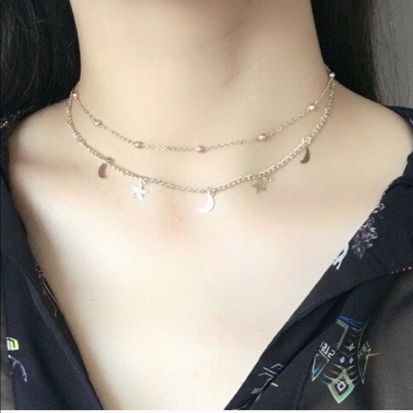 Golden Threads Jewelry - 2 Layer Star and Moon Necklace